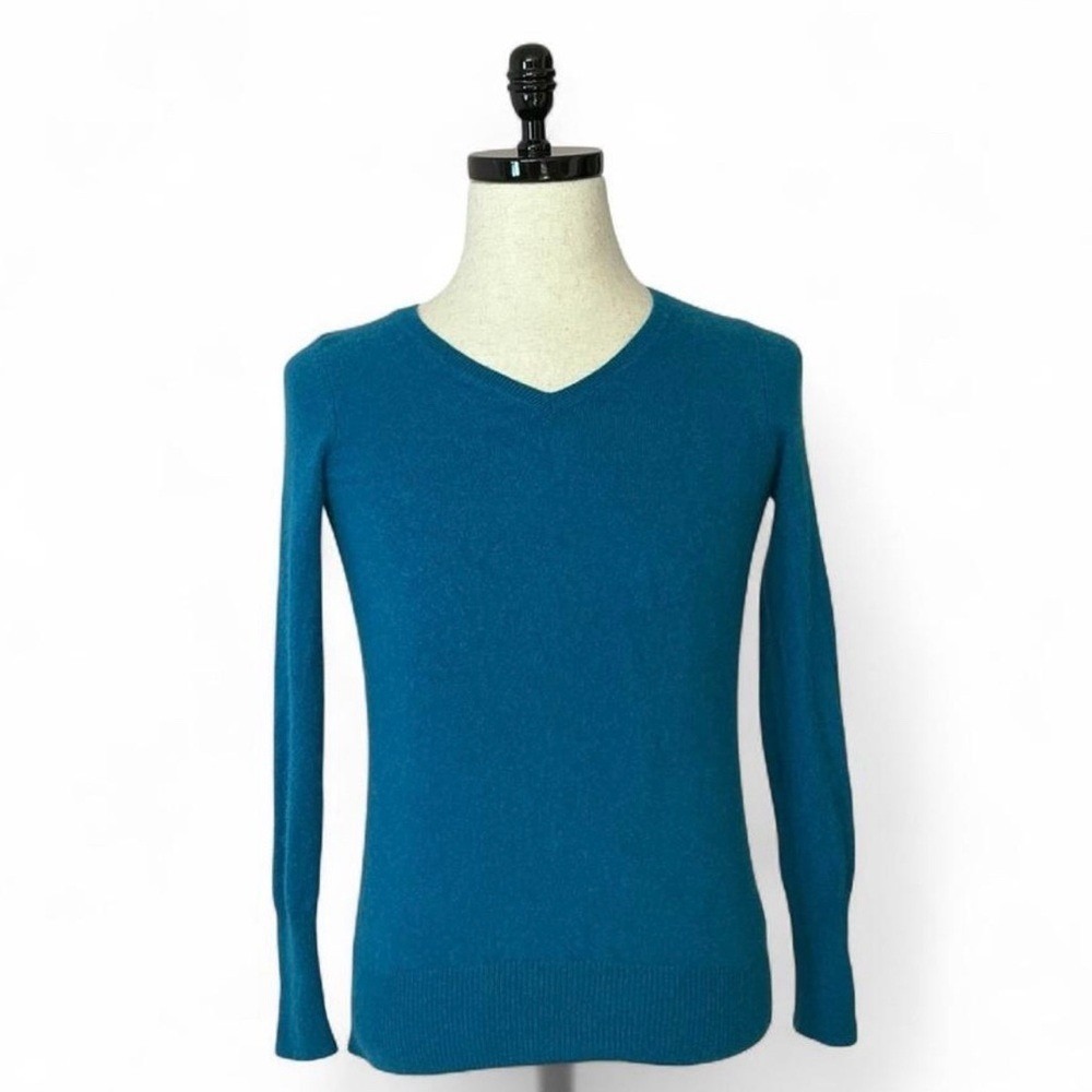 Alex Marie‎ Teal Blue V Neck Long Sleeve Cashmere Sweater Women's